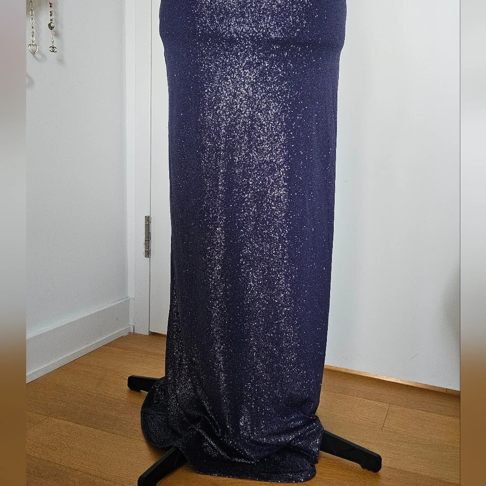 Lucy In The Sky Midnight Blue Sparkly Cutout Maxi Dress With Rhinestone Chain - Picture 9 of 11